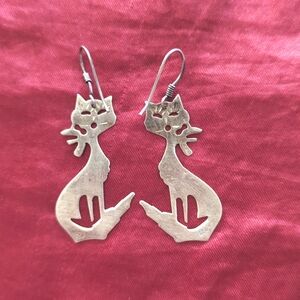 Vintage Cat Kitty Earrings Sterling Silver 925